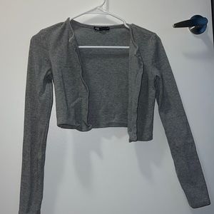 Grey button up long sleeve cropped sweater